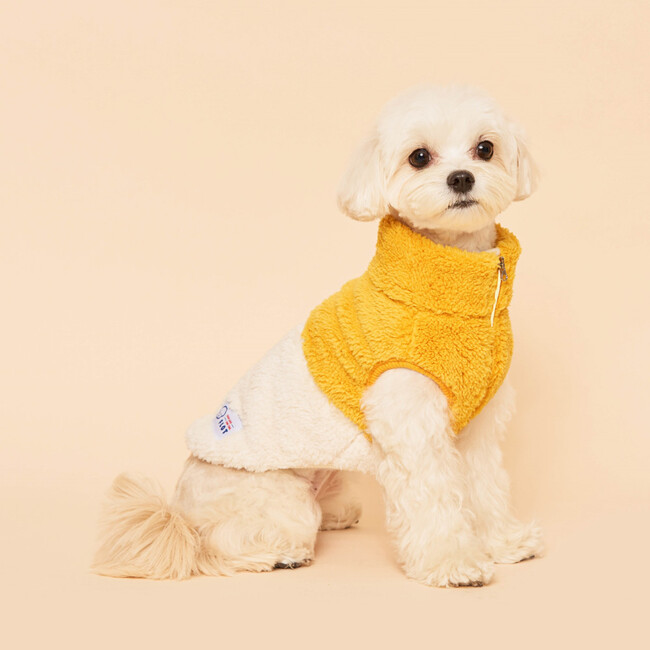 플로트 플러피후리스 민소매 콤비 집업 옐로우 강아지옷